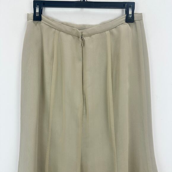 Vintage Talbots Petite Silk Skirt A Line Gaudet Chiffon Khaki Knee Length US 8 - Picture 5 of 9